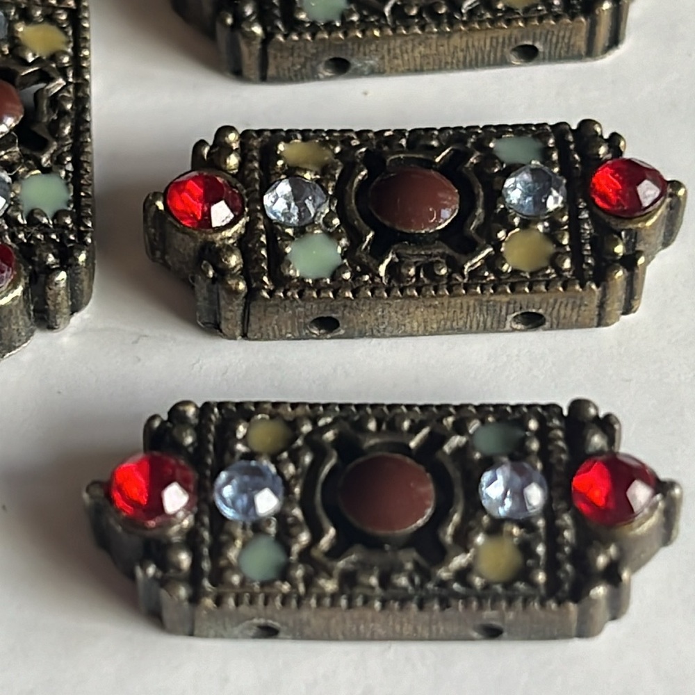 Vtg 90’s enamel, and glass crystals faceted/ set of 9